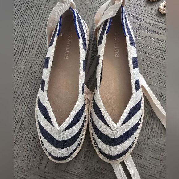 Rothy's The Spadrille Flats Navy Blue Striped Size 8.5 - Picture 2 of 10